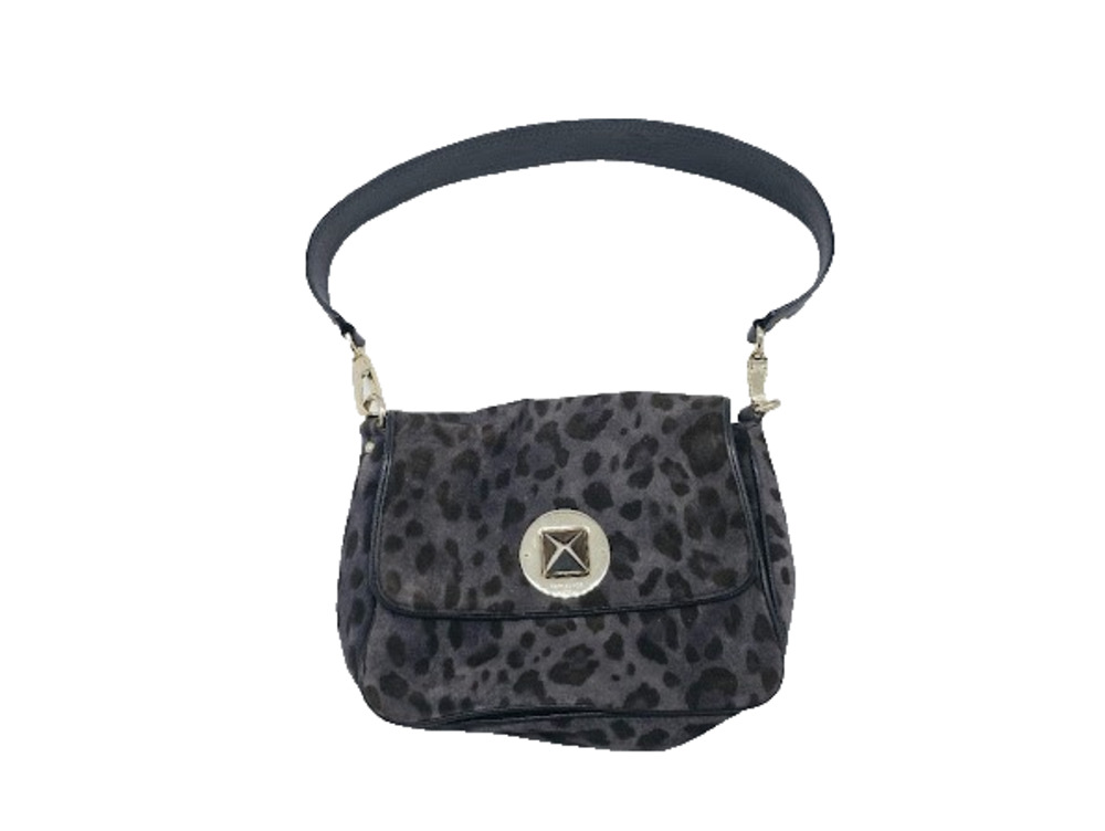 Kate Spade Harlow Algonquin Gray Leopard Suede Shoulder Bag Turnlock